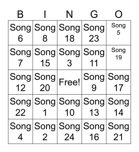 Musical Bingo Card