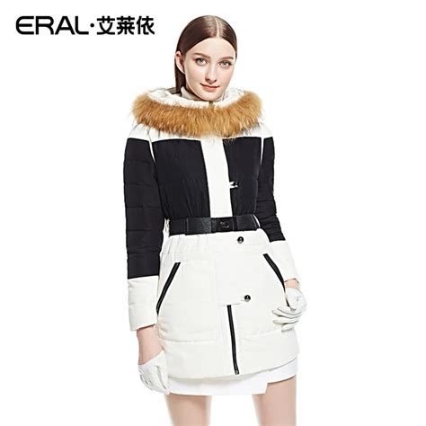 Eral Winter Womens Patchwork Contrast Color Medium Long Big Raccoon