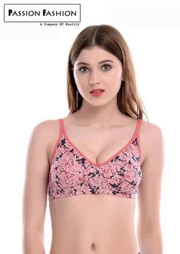 Non Padded Cream Blue Pink Printed Bra For Daily Wear Size 28 30 32