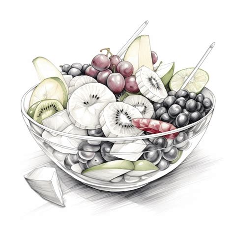 Premium AI Image | Pencil sketch fresh fruit mixed salad bowl images ...