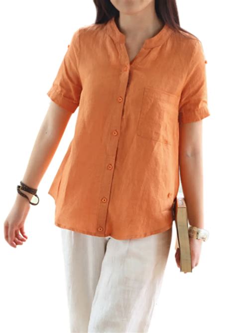 Women Shirt New Summer Linen Blouse Women Fashion Short Sleeve