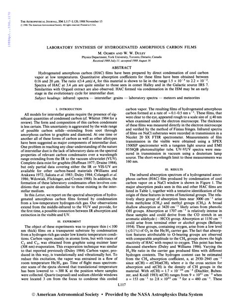 Pdf Laboratory Synthesis Of Hydrogenated Amorphous Carbon Films