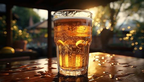Copo De Cerveja Na Mesa A Noite - Copo de cerveja em mesa de madeira em um bar escuro à noite gerado por ...