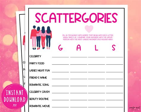 Ladies Night Scattergories Game Party Games Fun Girls Night Out Girls