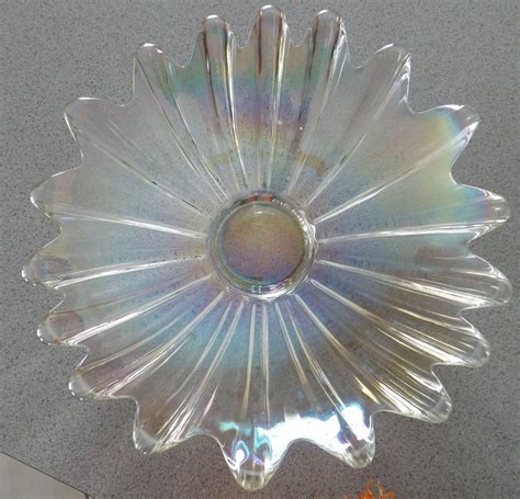 Vintage Celestial Iridescent Clear Carnival Glass Scalloped Serving Bowl Dish With Images