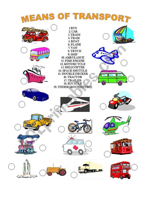 Means Of Transport Esl Worksheet By Denisa