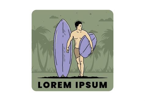 Premium Vector The Shirtless Man Holding Surfboard Illustration