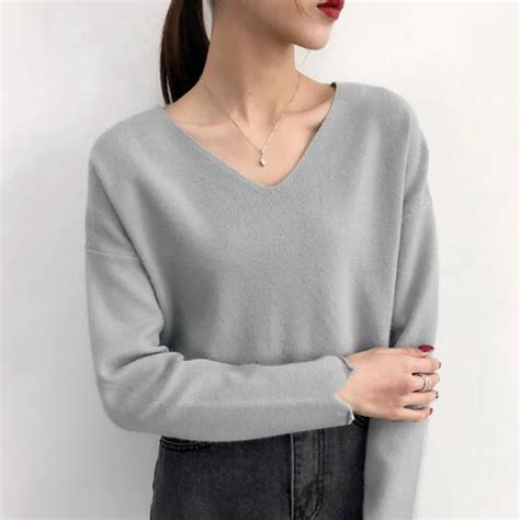 Winter Oversize Sweater Women Sexy V Neck Pullovers Knitting Autumn