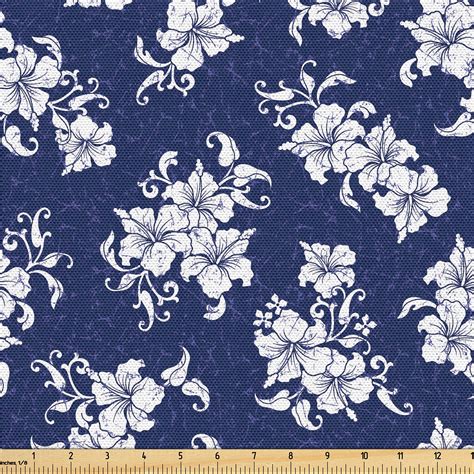 Ambesonne Floral Fabric By The Yard Garden Night Flowers Asian 2