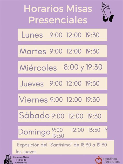 Horarios Misas Presenciales Parroquia Madre De Dios De Czestochowa