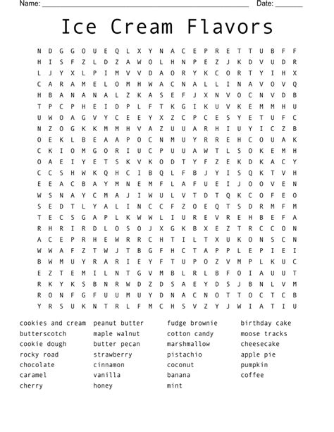 Ice Cream Flavors Word Search WordMint