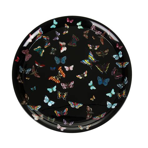 Fornasetti Farfalle Black Tray Unisex Black Amara