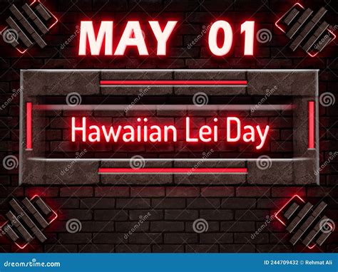 May Hawaiian Lei Day Neon Text Effect On Bricks Background Stock