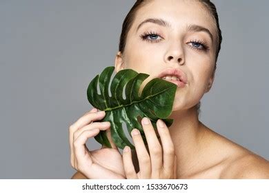 Beautiful Woman Naked Shoulders Palm Leaf Stock Photo Shutterstock