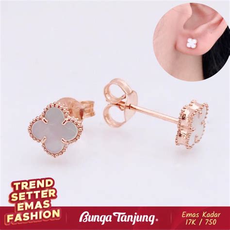 Jual ANTING TINDIK CLOVER THIN EMAS 17K BUNGA TANJUNG GOLD Shopee