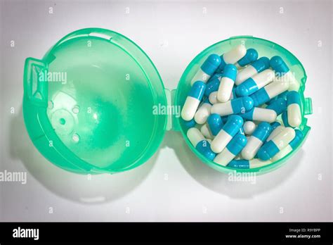 Blue White Capsule Drug Isolated White Background Stock Photo Alamy