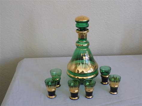 Vintage Rossini Empoli Green Decanter Glasses Etsy