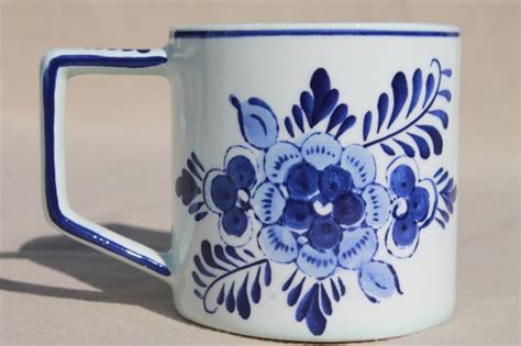 Vintage Holland Delft Mugs Blue White Handpainted Coffee Cups W