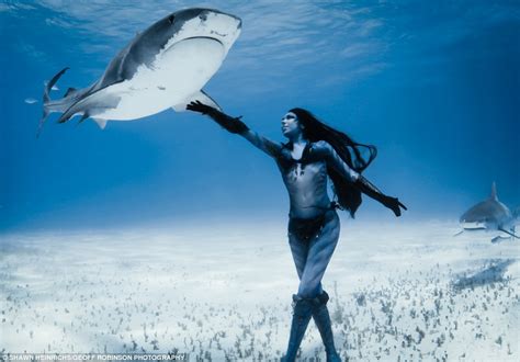 Hannah Fraser Model Swims With Ft Killer Tiger Sharks In Images By