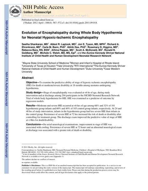 Pdf Evolution Of Encephalopathy During Whole Body Hypothermia For Neonatal Hypoxic Ischemic