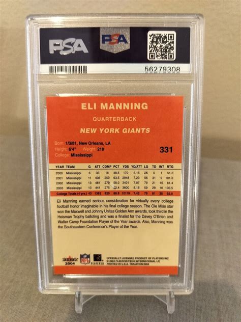 Eli Manning 2004 Fleer Tradition Rookie Card RC PSA 8 NM MInt New York