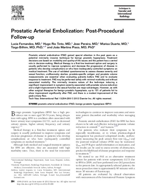 Pdf Prostatic Arterial Embolization Post Procedural Follow Up Jose