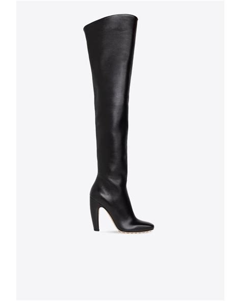 Bottega Veneta Canalazzo Over The Knee Calf Leather Boots In Black