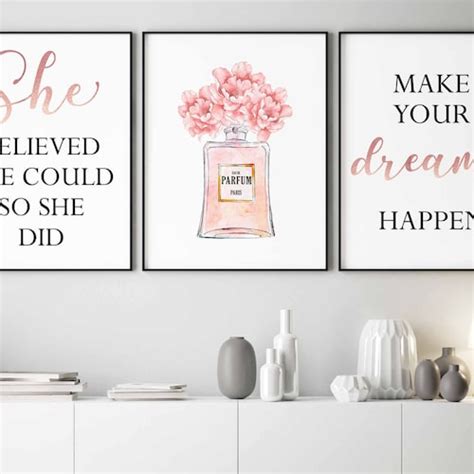 Blush Pink Decor Blush Pink Wall Art 3 Poster Set Bedroom Etsy