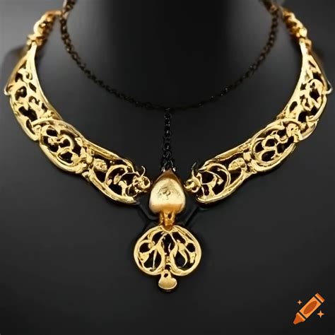 Detailed Gothic Ornamental Gold Triple Chain Necklace On Craiyon