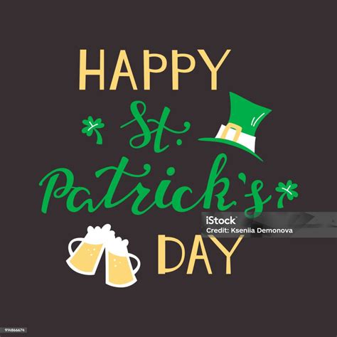 Happy St Patricks Day Vector Hand Lettering Stock Illustration Download Image Now Abstract