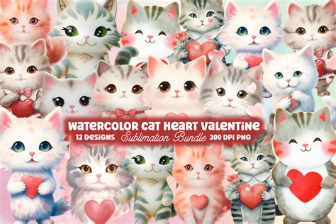 Watercolor Cat Heart Valentine Clipart Graphic By Craftart Creative