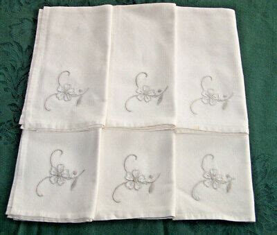 6 VINTAGE HAND EMBROIDERED NAPKINS WHITEWORK 15 C1950 EBay