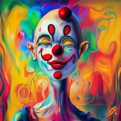 Surrealist Painting Of Decadent Clowns With Various Objects On Craiyon