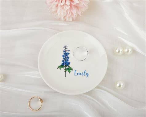 Personalized Ring Dish Birth Flower Jewelry Dish Small Jewelry Plate