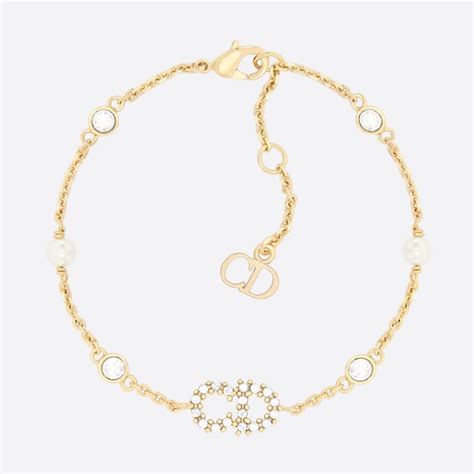 Dior Women Diorevolution Bracelet Gold Finish Metal White Resin Pearls And White Crystals