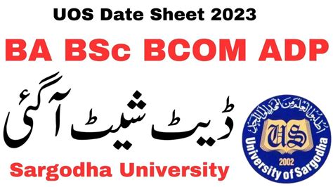 BA BSc BCOM ADP 2023 Final Official Date Sheet Sargodha University BA