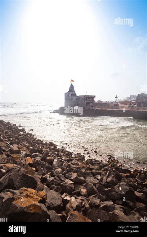 Temple And Buildings At The Waterfront Gomati River Dwarka Gujarat