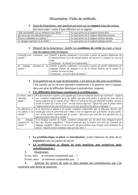 Fiche M Thodologique Dissertation Lyc E Thiers Dissertation