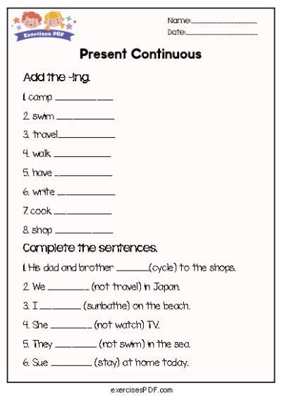 Complete the sentences - Present continuous - Exercises PDF