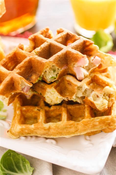 Savory Waffles With Ham Cheddar And Brussels Sprouts