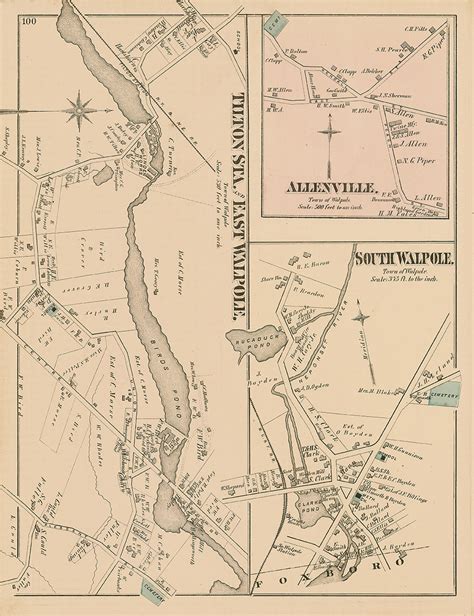 Villages Of Walpole Massachusetts 1876 Map Replica Or Etsy