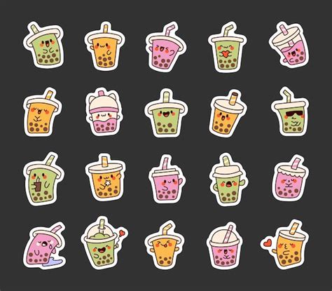 Premium Vector Cute Kawaii Bubble Tea Sticker Bookmark