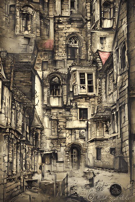 Gothic Victorian Slums Digital Airbrushing Parchment Paper Mystic