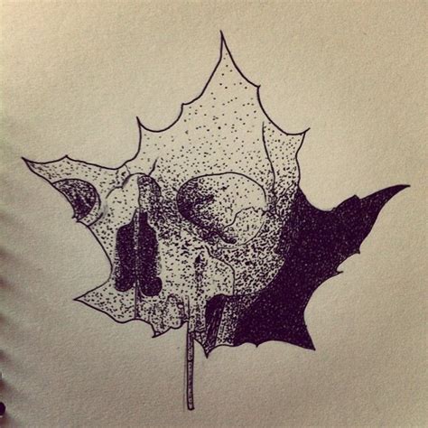 A Drawing Of A Leaf With A Skull On It