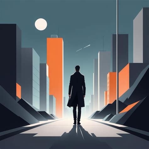 Premium Vector Man Walking Through A City At Night Man Walking