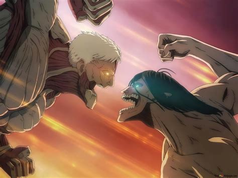 Attack On Titan Armored Titan Vs Attack Titan 4k Wallpaper Download