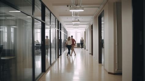 Premium Ai Image A Hallway With A Woman And A Man Walking Down The Hallway