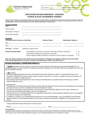 Fillable Online Pensioner Concession For Rates Application Form Fax