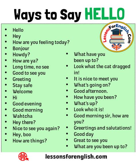 30 Ways To Say HELLO In English What Have You Been Up To Look What