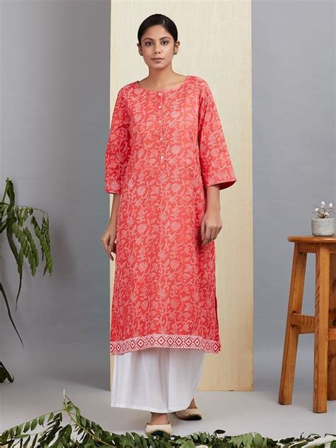 Buy Green Hand Block Printed Cotton Kurta With White Sharara And